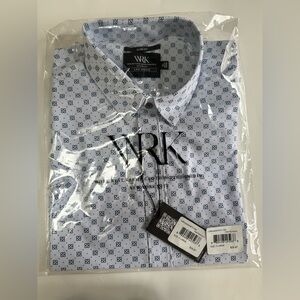 NWT! WRK Slim Fit Short Sleeve Button Down Shirt Mens XL White/Navy